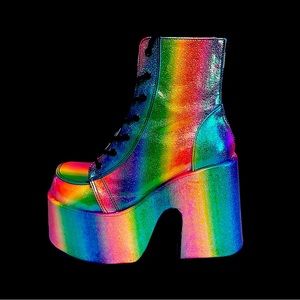Demonia Shoes Camel 203 Rainbow Rave Royalty Platform Boots